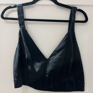A&F black linen crop top